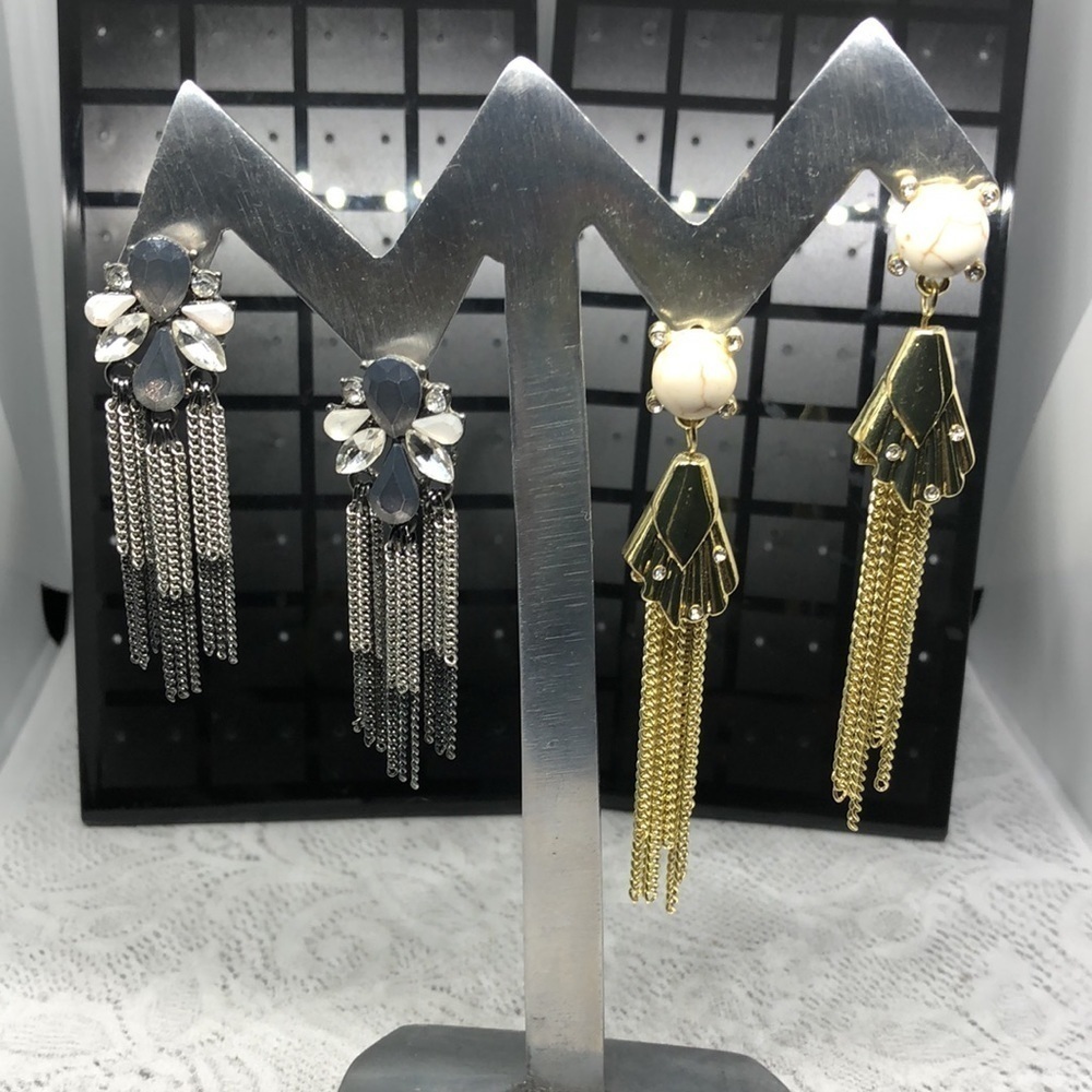 Bundle lot 2 tassel chain dressy night out statement earrings dangle drop.